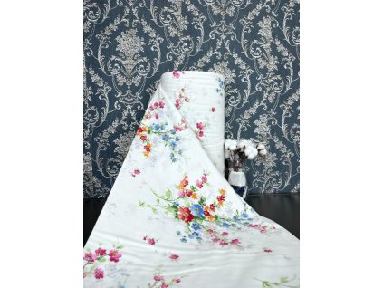 Ervi bavlna flanel š.240 cm barevné kytice 26549-1, metráž (Barva Bílá/White, Vzor Květinový/Floral)