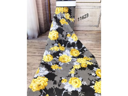 Ervi Bavlněná látka/plátno š.240 cm - žluté květy na černém -11623-1, metráž