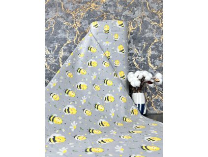 Ervi Bavlněná látka/plátno š.240 cm - včely na šedém 29216-2, metráž