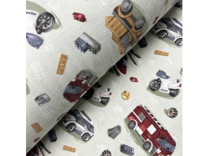 Ervi bavlna flanel š.240 cm autíčká a vrtulníky na zeleném - 25580-8, metráž