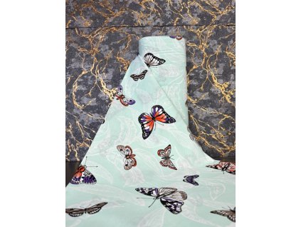 Ervi Bavlnená látka/plátno š.240 cm - motýle na tyrkysovom - 5725-6, metráž