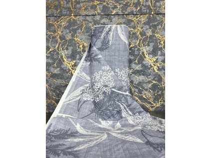 Ervi Bavlnená látka/plátno š.240 cm - modré a biele listy na modrom - 4794-3, metráž