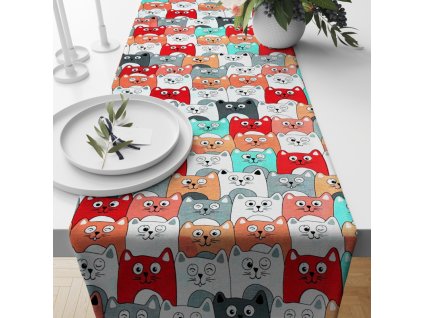 Ervi bavlněný běhoun na stůl - Legrační koťátka (Barva barevná, Rozměr 20 x 120 cm, Vzor Dětský)