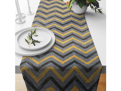 Ervi bavlněný běhoun na stůl - cik-cak (Barva šedá, Rozměr 20 x 120 cm, Vzor Geometrický)