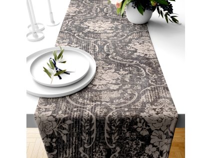Ervi bavlněný běhoun na stůl - barokní vzor (Barva šedá, Rozměr 20 x 120 cm, Vzor Ornament)