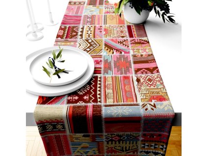 Ervi bavlněný běhoun na stůl - Etno oranž (Barva barevná, Rozměr 20 x 120 cm, Vzor Etnický)
