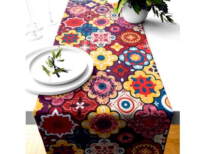 Ervi bavlněný běhoun na stůl - barevný ornament (Barva barevná, Rozměr 20 x 120 cm, Vzor Ornament)
