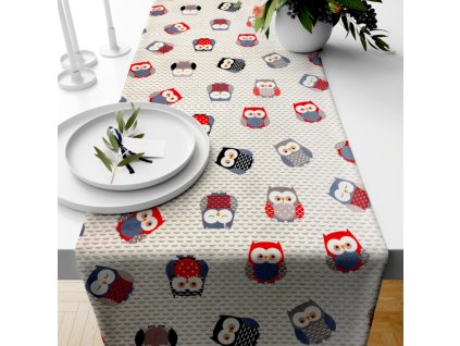 Ervi bavlněný běhoun na stůl - sovičky (Barva barevná, Rozměr 20 x 120 cm, Vzor Dětský)