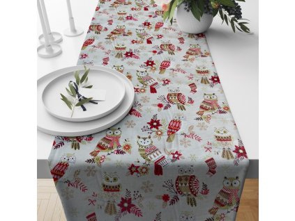 Ervi bavlněný běhoun na stůl - Vánoční vzor - sovičky (Barva barevná, Rozměr 20 x 120 cm, Vzor Vánoční)