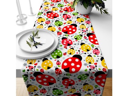 Ervi bavlněný běhoun na stůl - barevné berušky na bílém (Barva barevná, Rozměr 20 x 120 cm, Vzor Dětský)