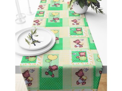 Ervi bavlněný běhoun na stůl - Medvídek a balonky (Barva barevná, Rozměr 20 x 120 cm, Vzor Dětský)
