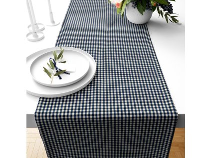 Ervi bavlněný běhoun na stůl - Tradiční kostka - modrá (Barva modrá, Rozměr 20 x 120 cm, Vzor Kostka)