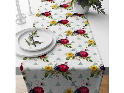 Ervi bavlněný běhoun na stůl - berušky a slunečnice (Barva barevná, Rozměr 20 x 120 cm, Vzor Dětský)