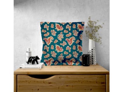 Ervi povlak na polštář bavlněný s lemem - turecké okurky na smaragdovém (Rozměr 30 x 50 cm)