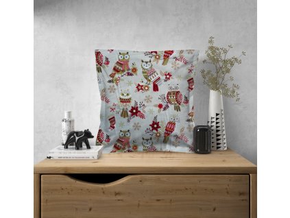 Ervi povlak na polštář bavlněný s lemem - Vánoční vzor - sovičky (Rozměr 30 x 50 cm)