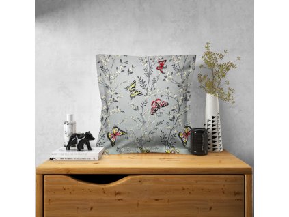 Ervi povlak na polštář bavlněný s lemem - motýlcí na šedém (Rozměr 30 x 50 cm)