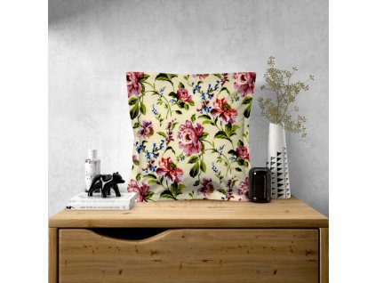 Ervi povlak na polštář bavlněný s lemem - pivoňky na pískovém (Rozměr 30 x 50 cm)