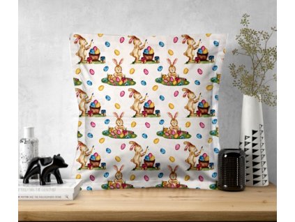 Ervi povlak na polštář bavlněný s lemem - Velikonoční vzor - bílý (Rozměr 30 x 50 cm)