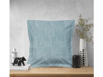 Ervi povlak na polštář dekorační s lemem - Estella listy světle modrá (Rozměr 30 x 50 cm)