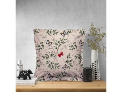 Ervi povlak na polštář bavlněný s lemem - Větvičky a motýli (Barva Růžová/Pink, Rozměr 30 x 50 cm, Vzor Květinový/Floral)