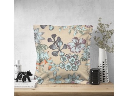 Ervi povlak na polštář bavlněný s lemem - Květy na béžovém (Barva Béžová/Beige, Rozměr 30 x 50 cm, Vzor Květinový/Floral)