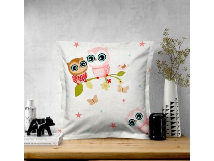 Ervi povlak na polštář bavlněný s lemem - sovičky a sloni (Rozměr 30 x 50 cm)