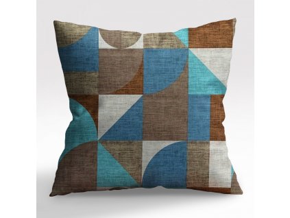 Ervi povlak na polštář bavlněný - geometrický vzor tyrkysovo hnědý (Rozměr 30 x 50 cm)