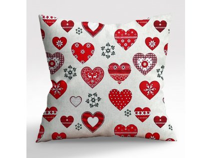 Ervi povlak na polštář bavlněný - Vánoční - srdíčka na béžovém (Barva Barevná/Colorful, Rozměr 30 x 50 cm, Vzor Geometrický/Geometric)