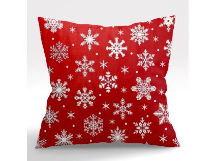 Ervi povlak na polštář bavlněný - sněhové vločky na červeném (Rozměr 30 x 50 cm)
