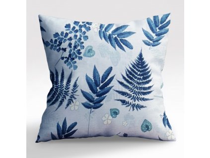 Ervi povlak na polštář bavlněný - Akvarelové lístky na modrém (Rozměr 30 x 50 cm)