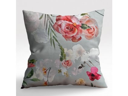 Ervi Saténový povlak na polštář DELUXE - Barevné květy na šedém (Rozměr 30 x 50 cm)