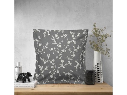 Ervi povlak na polštář bavlněný s lemem - Popínavé květiny na šedém (Rozměr 30 x 50 cm)