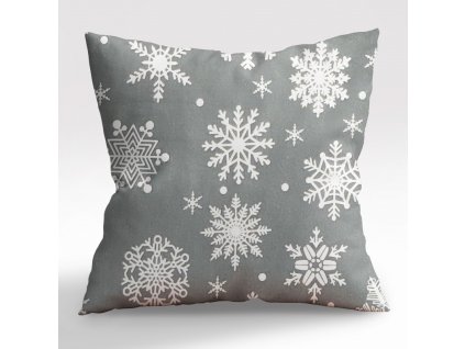Ervi povlak na polštář bavlněný - sněhové vločky na šedém (Rozměr 30 x 50 cm)