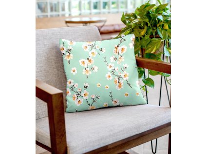 #Ervi povlak na polštář - květ jabloně na zeleném 40 x 40 cm (Rozměr 40 x 40 cm)