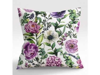 Ervi Saténový povlak na polštář DELUXE - Fialová zahrada (Rozměr 30 x 50 cm)