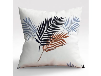Ervi povlak na polštář bavlněný - hnědé a modré palmové listy (Rozměr 30 x 50 cm)