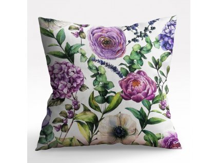 Ervi Saténový povlak na polštář DELUXE - letní fialová zahrada (Rozměr 30 x 50 cm)