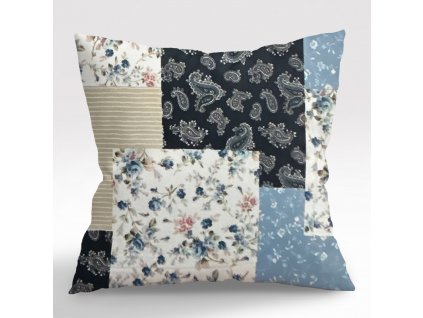 Ervi povlak na polštář FLANELOVÝ - Patchwork modrý (Rozměr 30 x 50 cm)