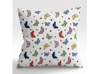 Ervi povlak na polštář FLANELOVÝ - barevné motýlci na bílém (Rozměr 30 x 50 cm)