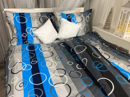 Ervi flanelové povlečení - Kruhy na modrém (Barva modrá, Rozměr 140x200 cm + 70x90 cm, Vzor Abstrakce)