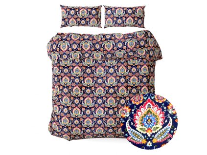 Ervi bavlněné povlečení - Etno na tmavě modrém (Barva barevná, Rozměr 140x200 cm + 70x90 cm, Vzor Etnický)