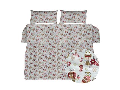 Ervi bavlněné povlečení - Vánoční vzor - sovičky (Barva barevná, Rozměr 140x200 cm + 70x90 cm, Vzor Vánoční)