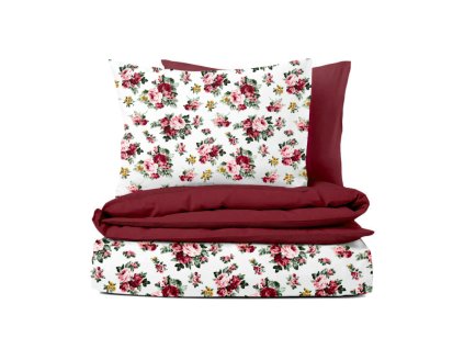 Ervi bavlněné povlečení oboustranné - růžičky na bílém/bordo (Rozměr 140x200 cm + 70x90 cm)