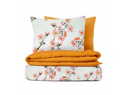 Ervi bavlněné povlečení oboustranné - květ jabloně/oranžové (Rozměr 140x200 cm + 70x90 cm)