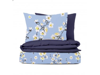 Ervi bavlněné povlečení oboustranné - květ jabloně na modrém/tmavě modré (Rozměr 140x200 cm + 70x90 cm)