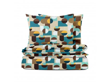 Ervi bavlněné KREPOVÉ povlečení - geometrické obrazce tyrkysové/žluté (Rozměr 140x200 cm + 70x90 cm)