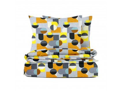 Ervi bavlněné KREPOVÉ povlečení - geometrické obrazce hnědé/žluté (Rozměr 140x200 cm + 70x90 cm)