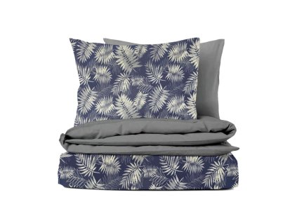 Ervi bavlněné povlečení oboustranné - větvičky na modrém/šedé (Rozměr 140x200 cm + 70x90 cm)