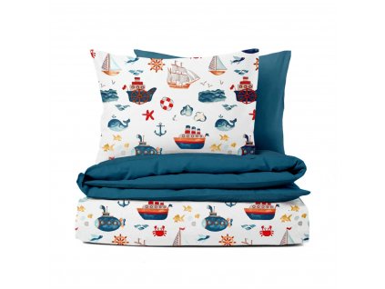 Ervi bavlněné povlečení oboustranné - Mořský motiv/tm.modré (Rozměr 100x135 cm + 40x60 cm)