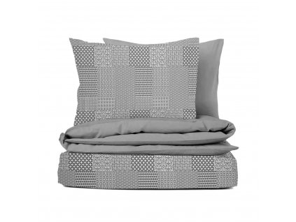 Ervi bavlněné KREPOVÉ povlečení DUO - Geometrický vzor šedý/šedé (Rozměr 140x200 cm + 70x90 cm)